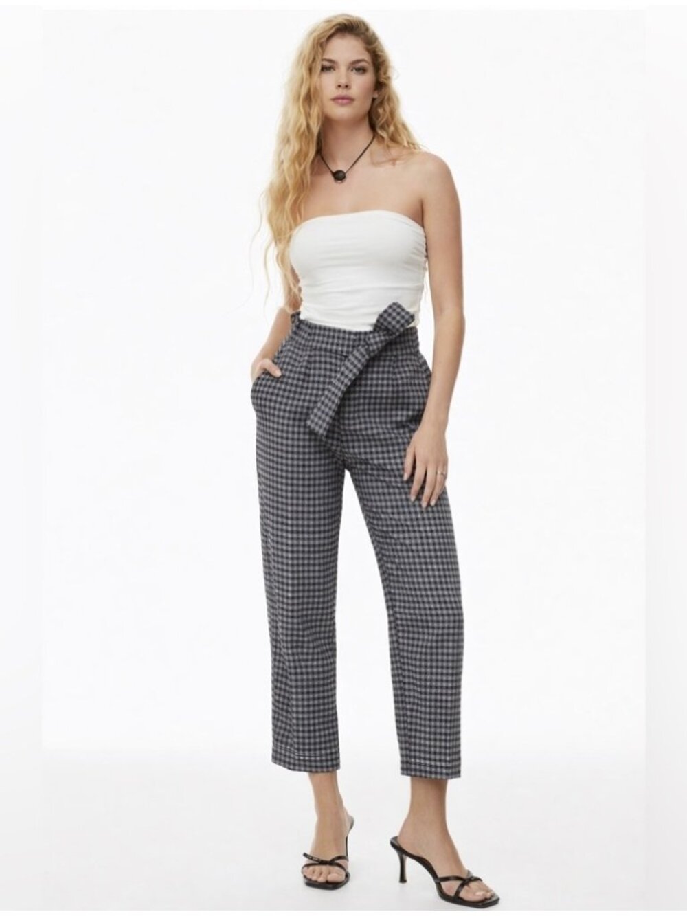 NEW Aritzia Wilfred WOOL Front Tie Jallade High Rise check Trouser pants grey 4